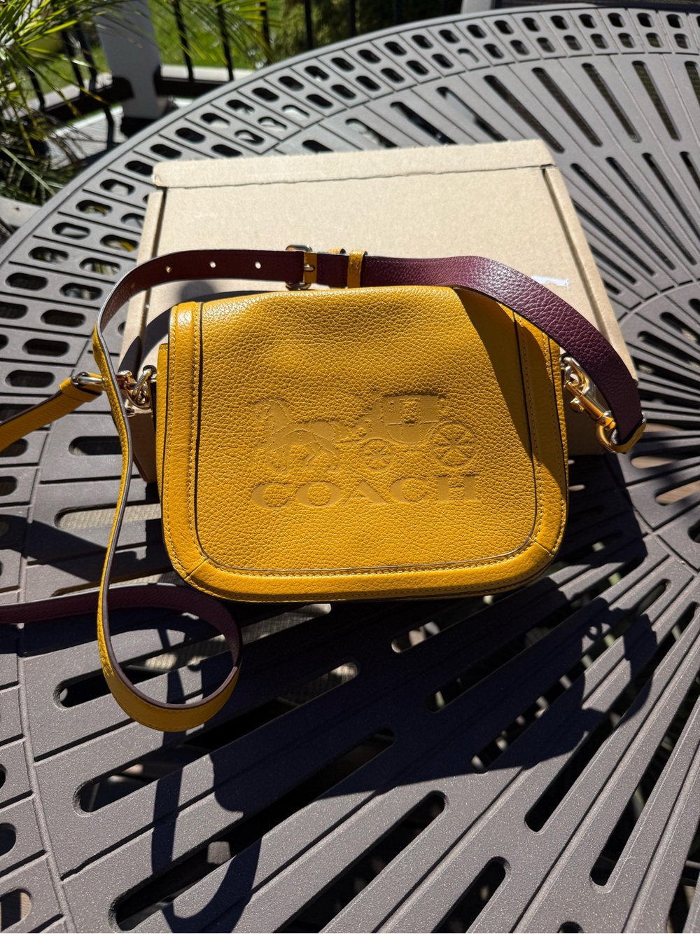 Vintage Coach Yellow Pebbled Leather Horse
& Carriage Flap Crossbody Bag, EUC!